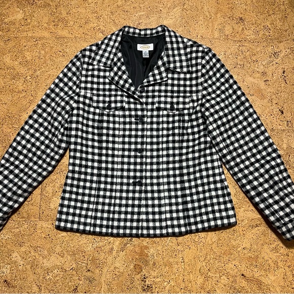 Talbots Wm’s Wool Blend Gingham Buffalo Plaid Black & White Button Jacket Sz 10P - Picture 10 of 16